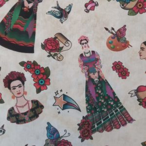 Estampado de Frida con simbología típica suya