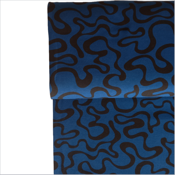Estampado abstracto de líneas negras sobre fondo azul